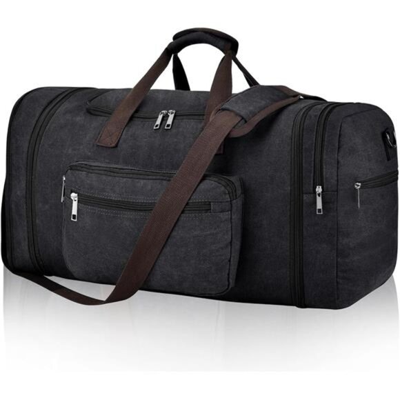 Mens duffle bag large 60L canvas travel gym carry on weekender overnight bag - Picture 1 of 7